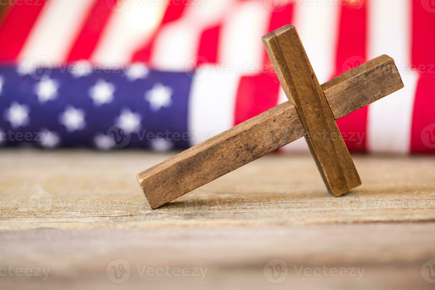 Holy Christian Cross and American Flag Background photo