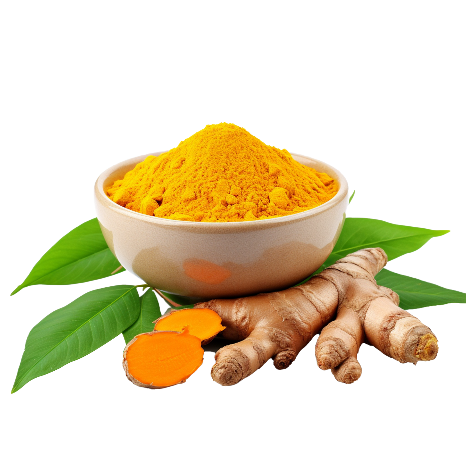 AI generated Fresh turmeric with leaves png isolated on transparent ...