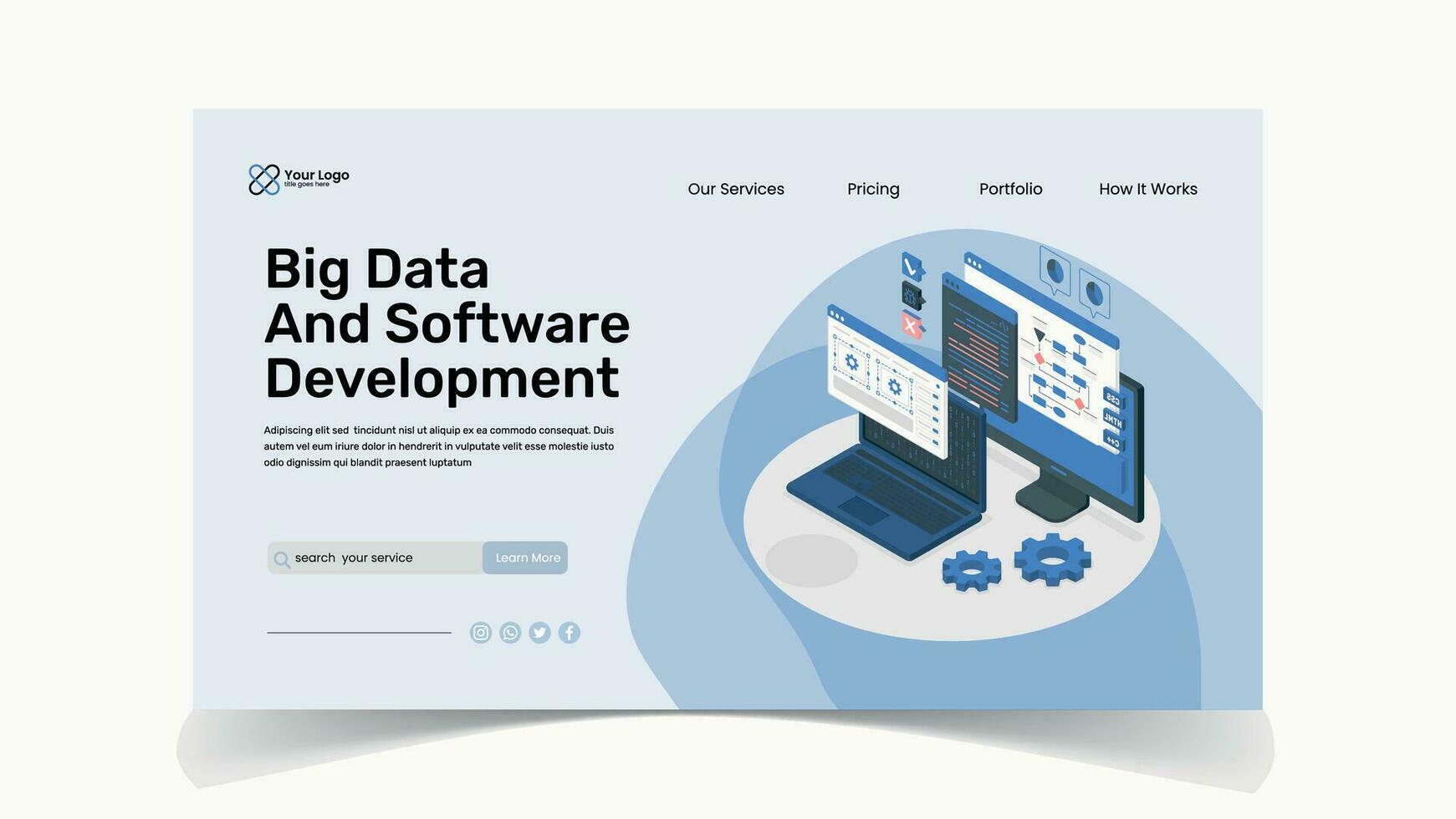 Software development landing page illustration web ui design template