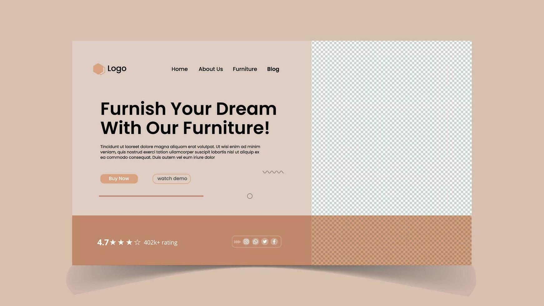 Furniture landing page ui design template vector