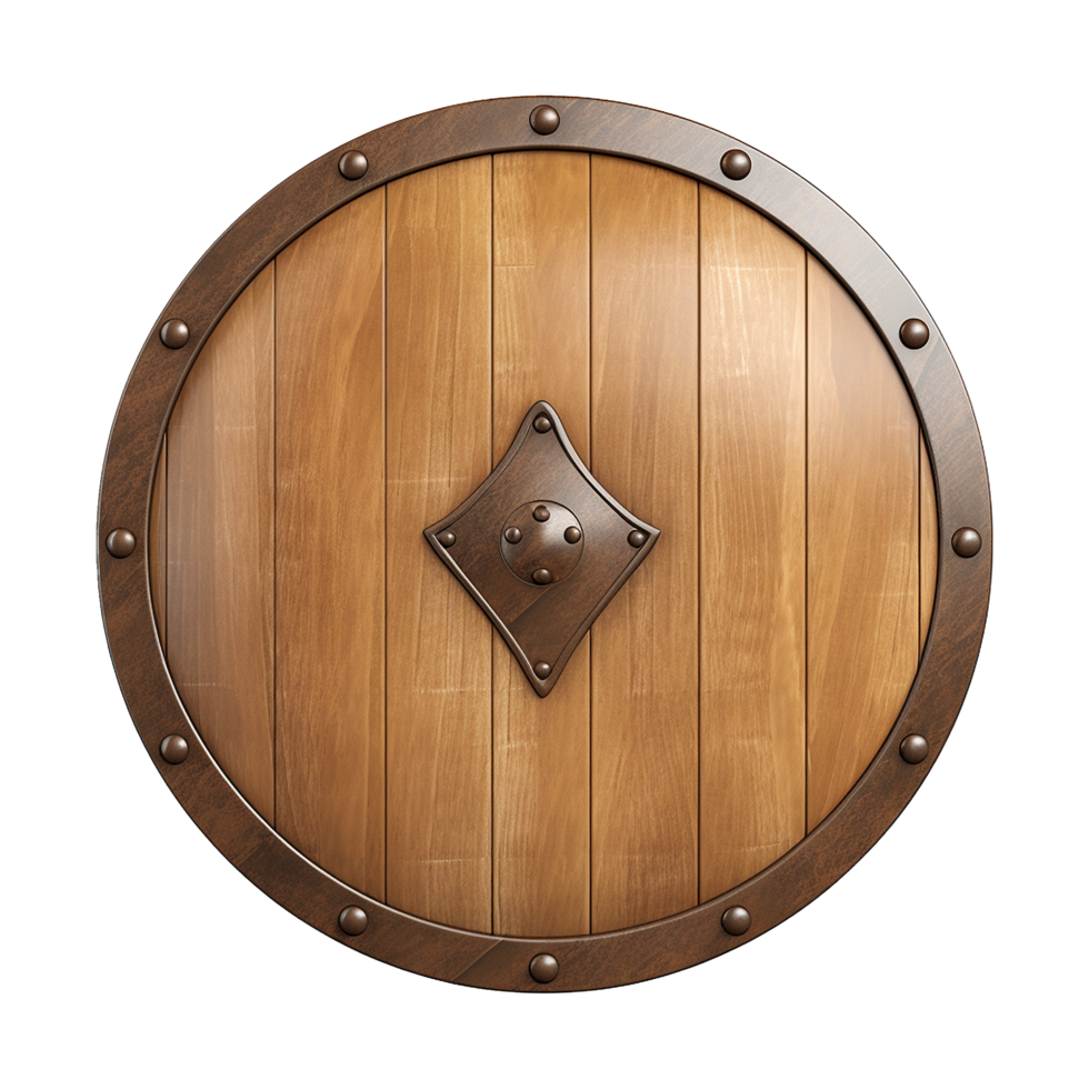 AI generated Round wooden shield isolated on transparent background png