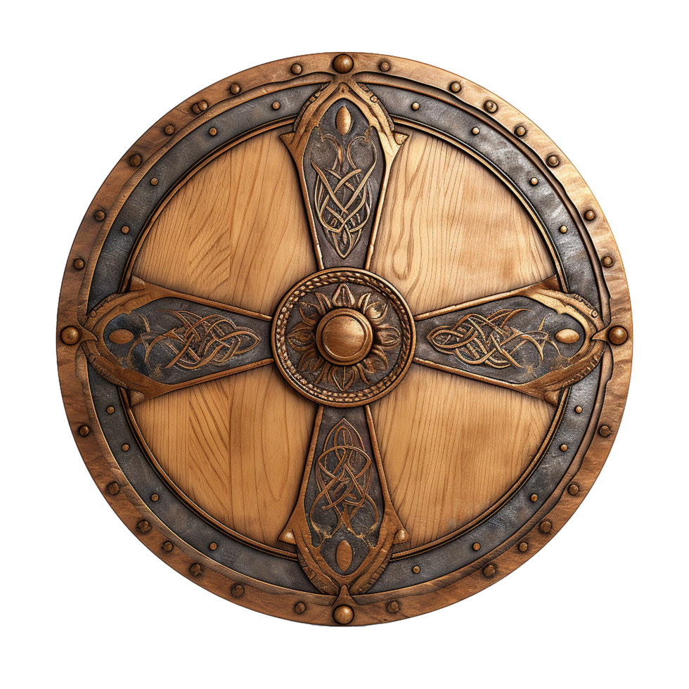 AI generated Round wooden shield isolated on transparent background png