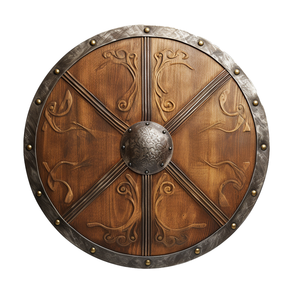 AI generated Round wooden shield isolated on transparent background png