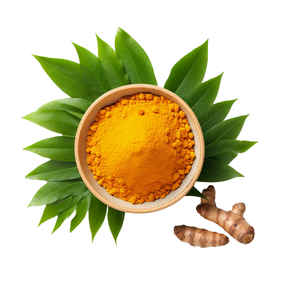 AI generated Fresh turmeric with leaves png isolated on transparent background