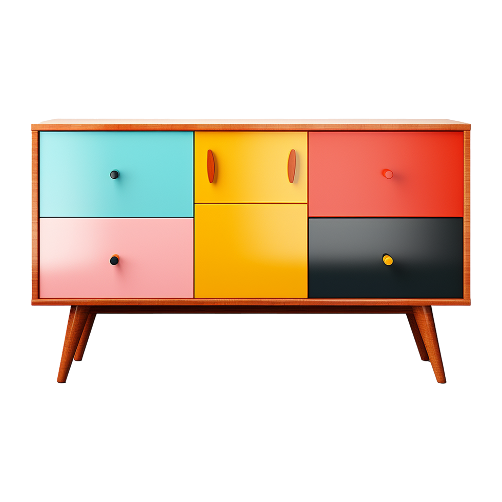AI generated Colorful retro credenza isolated on transparent background png