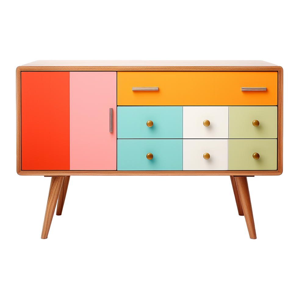 AI generated Colorful retro credenza isolated on transparent background png