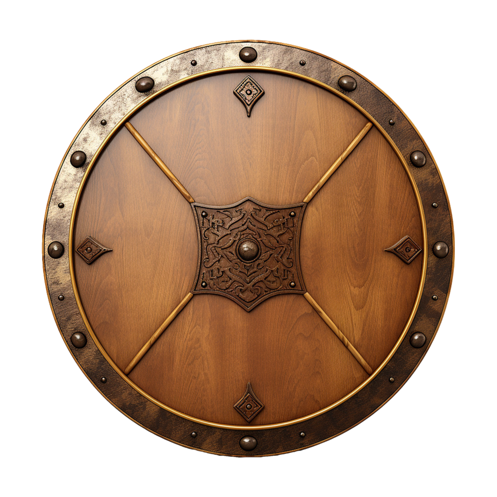 AI generated Round wooden shield isolated on transparent background png