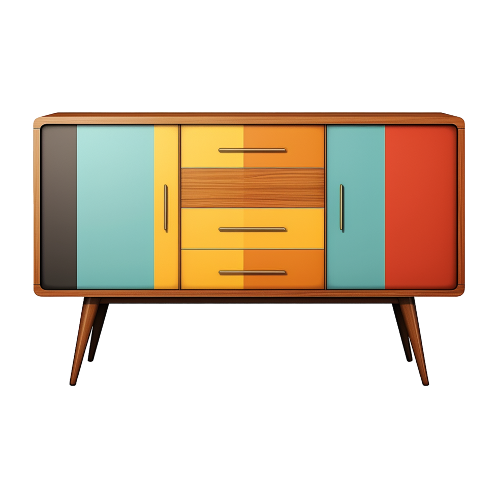 AI generated Colorful retro credenza isolated on transparent background png