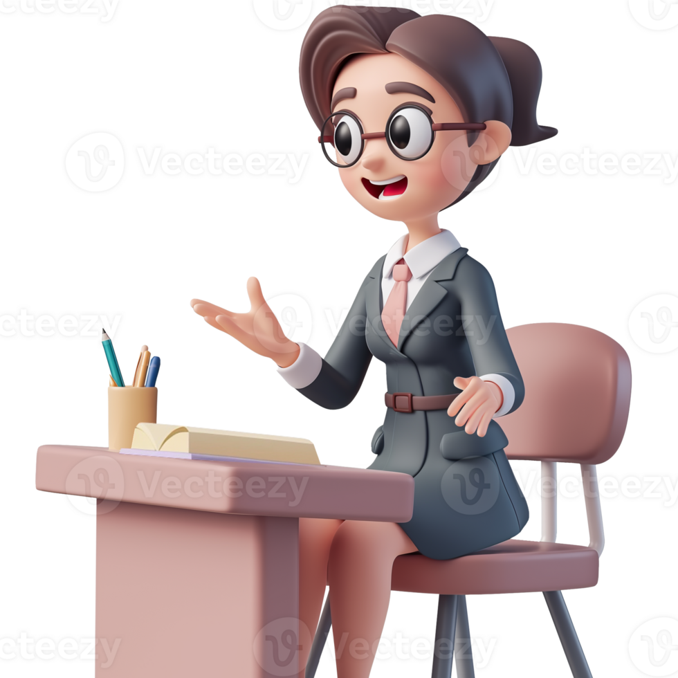 AI generated A teacher character teaching a class while sitting, cute 3d design. Suitable for education and design elements png