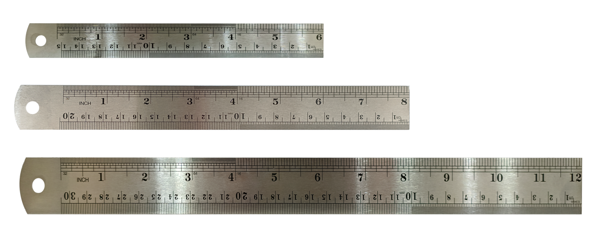 three metal rulers of different sizes without background 36113564 PNG