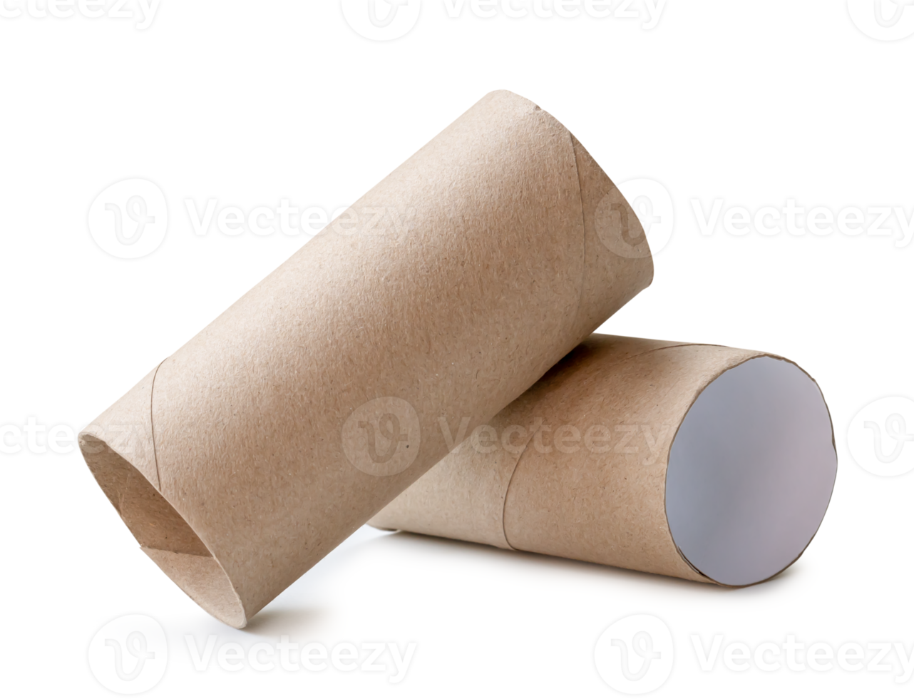 Short tissue paper cores in stack or cross shape isolated with clipping path and shadow in png file format