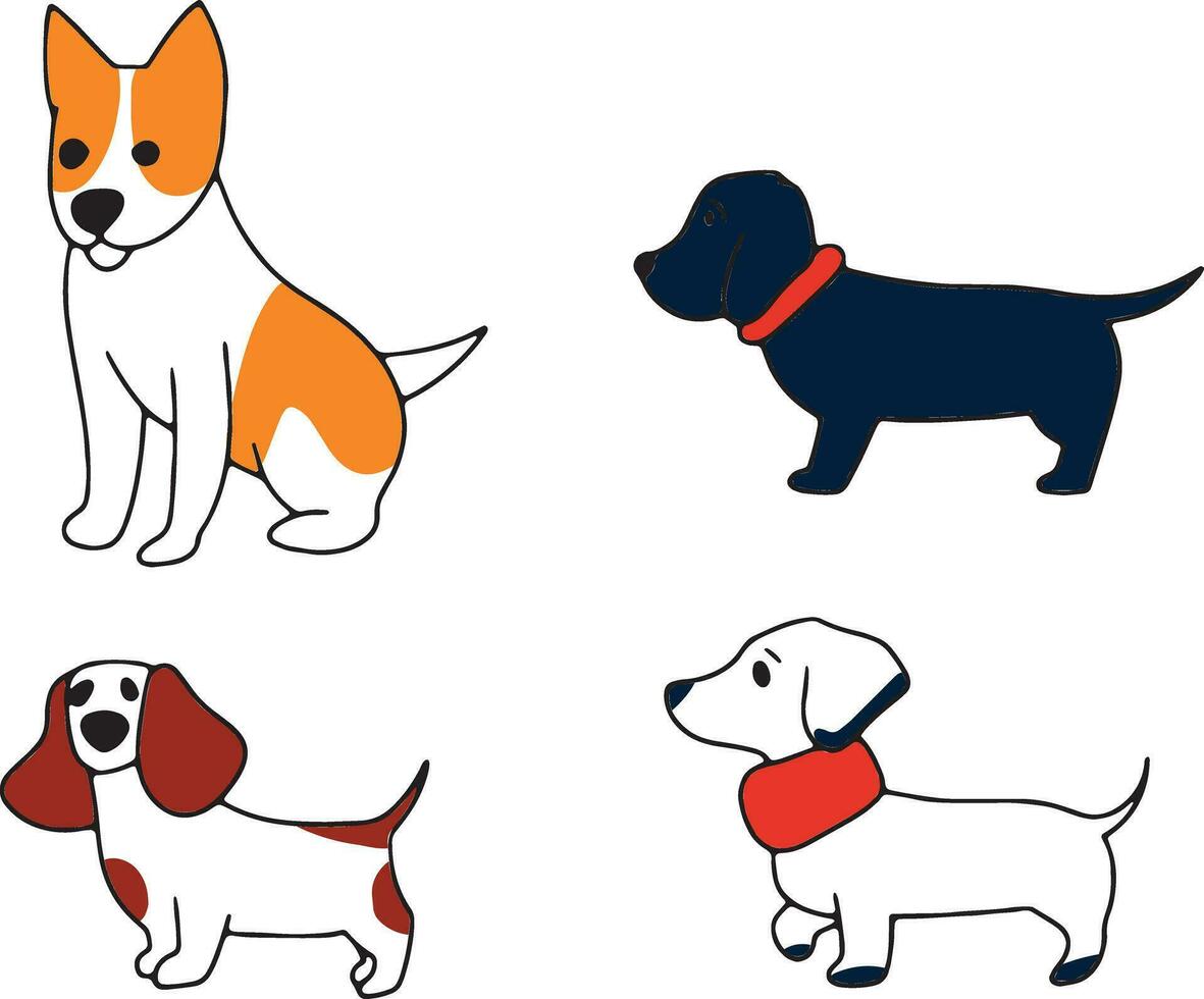 conjunto de sencillo vector ilustraciones de perro dibujos. diferente linda perros en un sencillo estilo. dibujar bocetos de perros de diferente razas