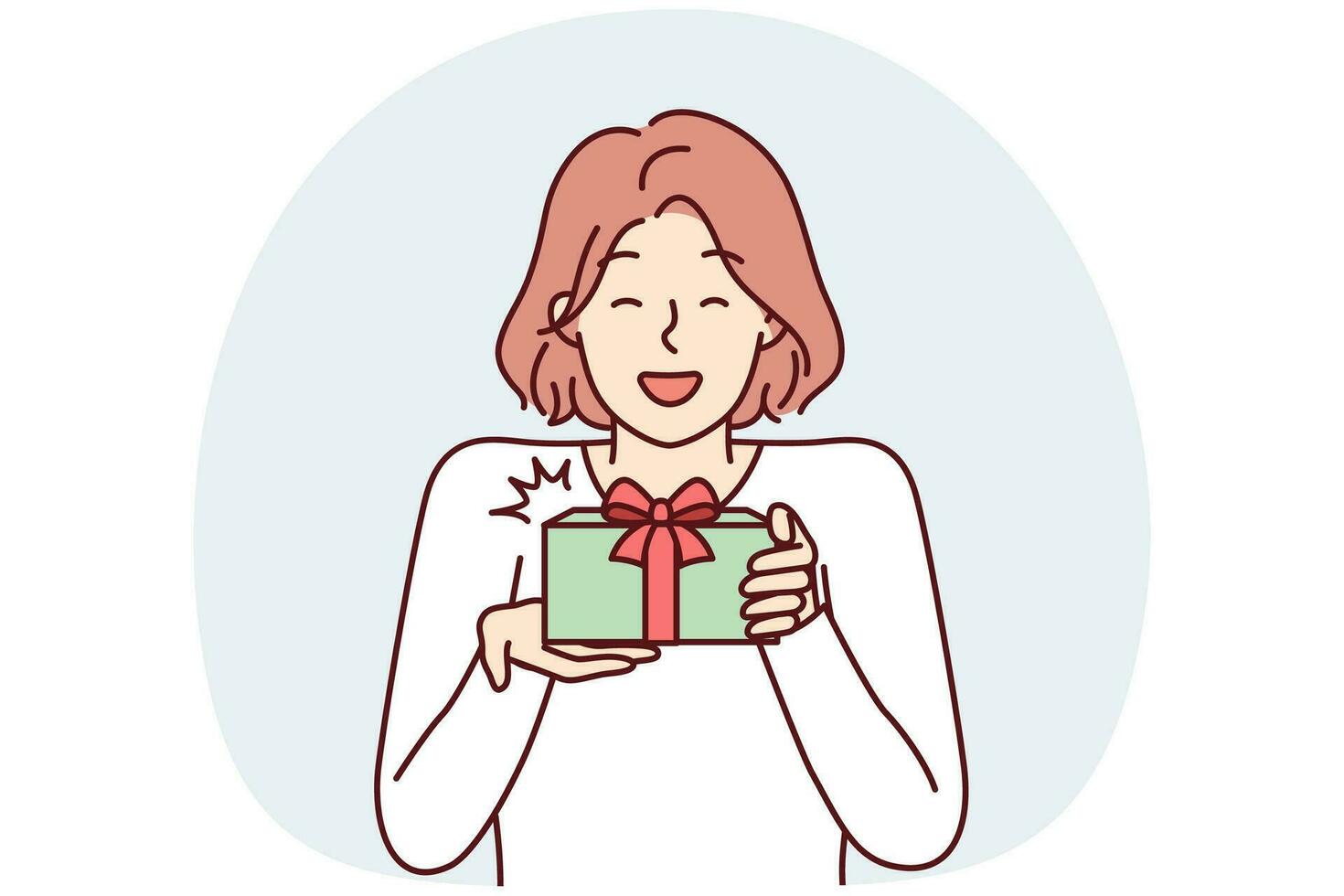 contento mujer participación regalo caja alegría en cumpleaños o Navidad sorpresa recibió. vector imagen