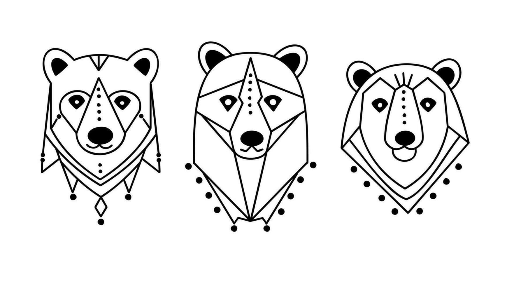minimalistic line geometric bear heads, abstract polygon animals wildlife, flat outline designs, vector illustration.