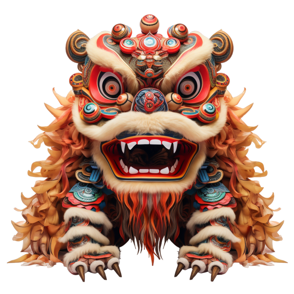 AI generated chinese lion dance head mask lion chinese traditional png