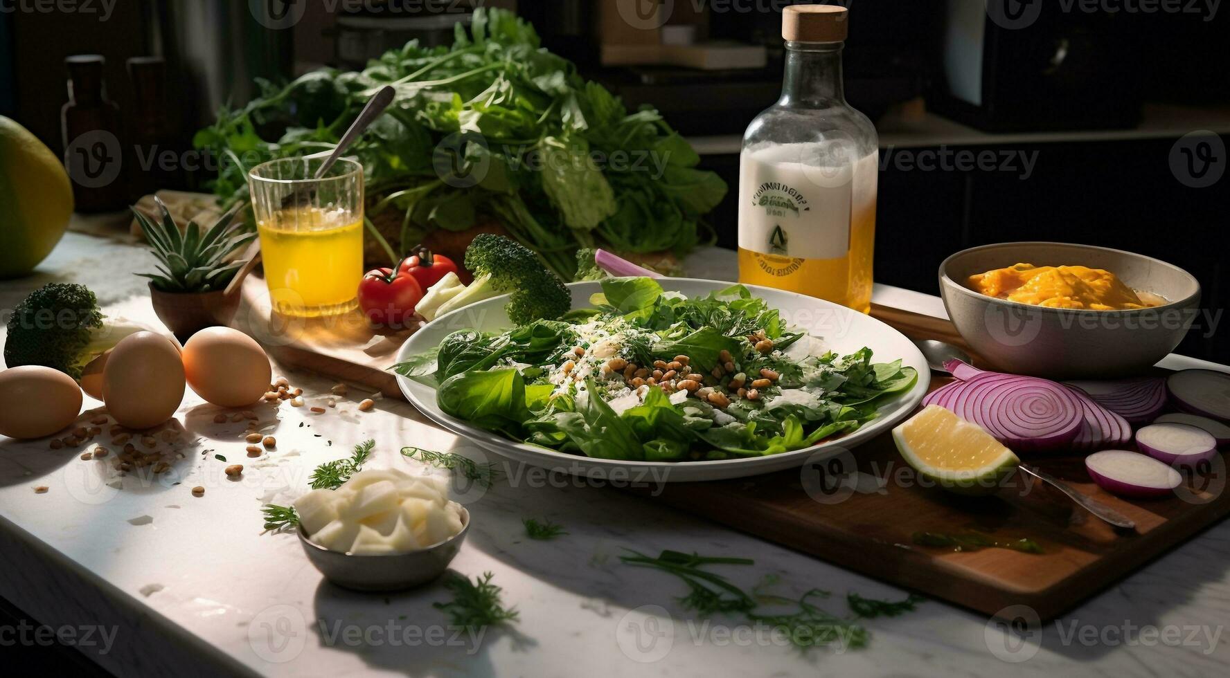 ai generado delicioso comida en el mesa, comida fondo, sano comida foto