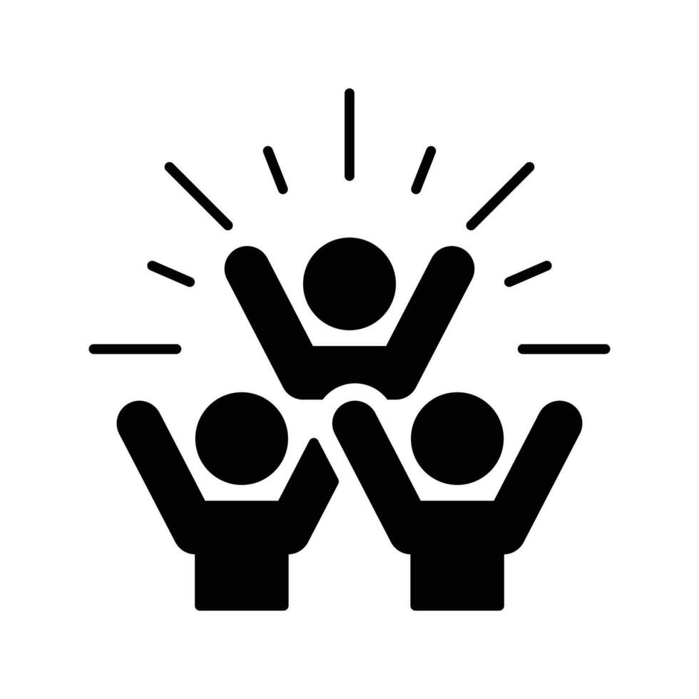 Group happy people icon. Simple solid style. Active kid, joy, fun team, enjoy, fan, freedom concept. Black silhouette, glyph symbol. Vector illustration isolated.