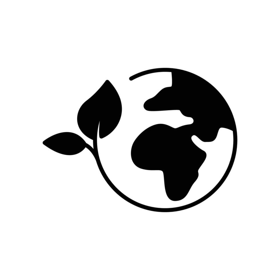 verde tierra planeta icono. sencillo sólido estilo. mundo ecología, globo con hojas, eco ambiente logo, salvar naturaleza concepto. negro silueta, glifo símbolo. vector ilustración aislado.