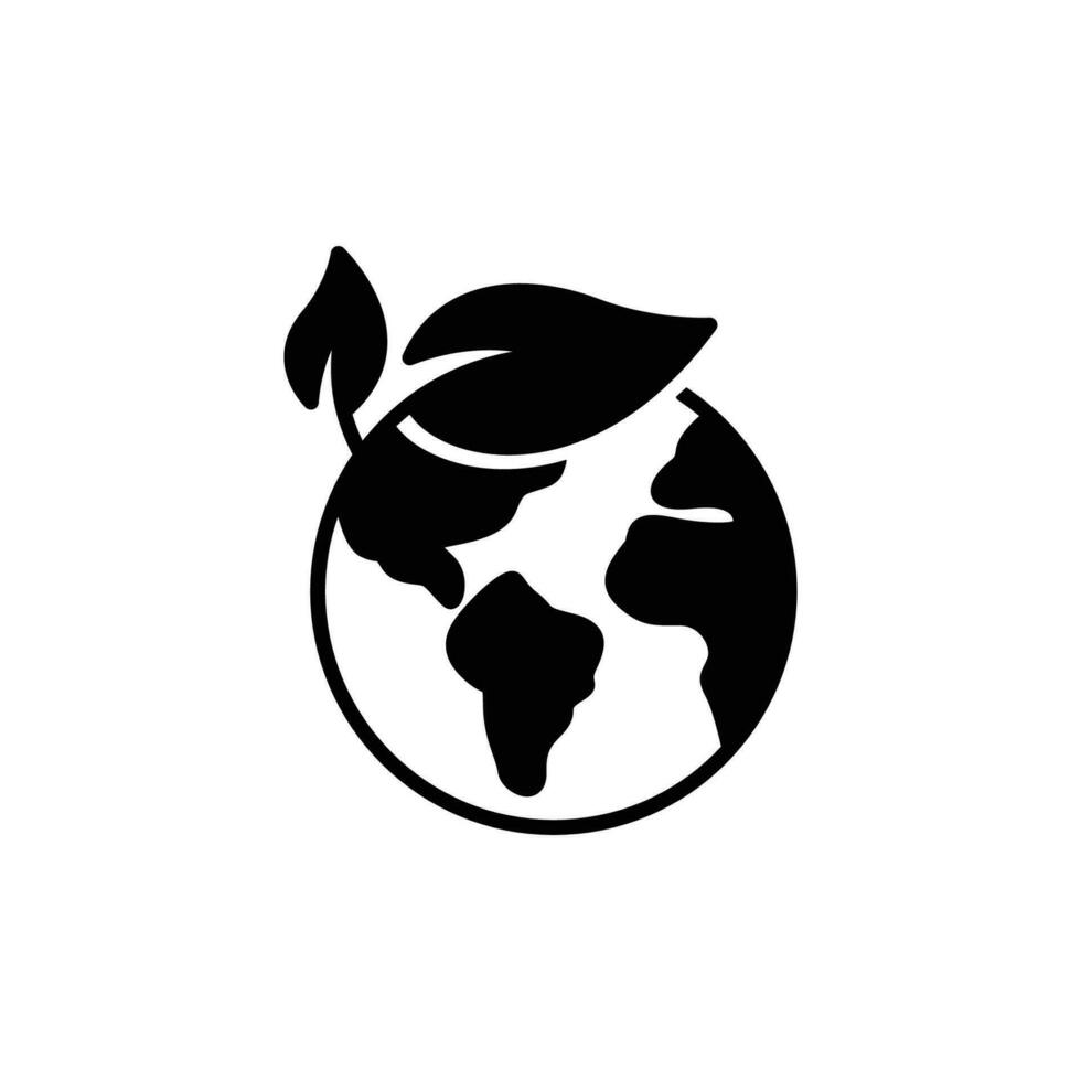 Green earth planet icon. Simple solid style. World ecology, globe with leafs, eco environment logo, save nature concept. Black silhouette, glyph symbol. Vector illustration isolated.