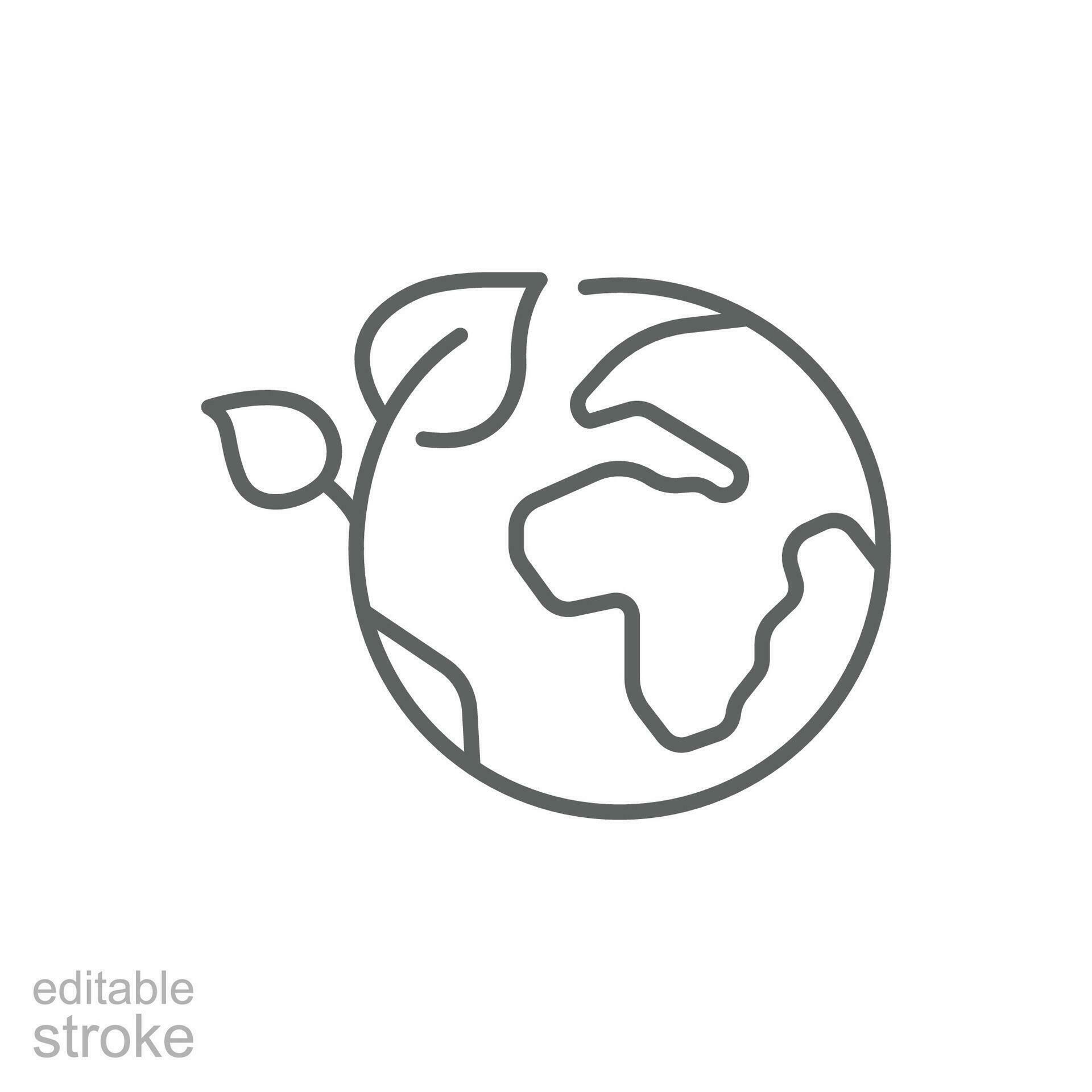 Green earth planet icon. Simple outline style. World ecology, globe ...