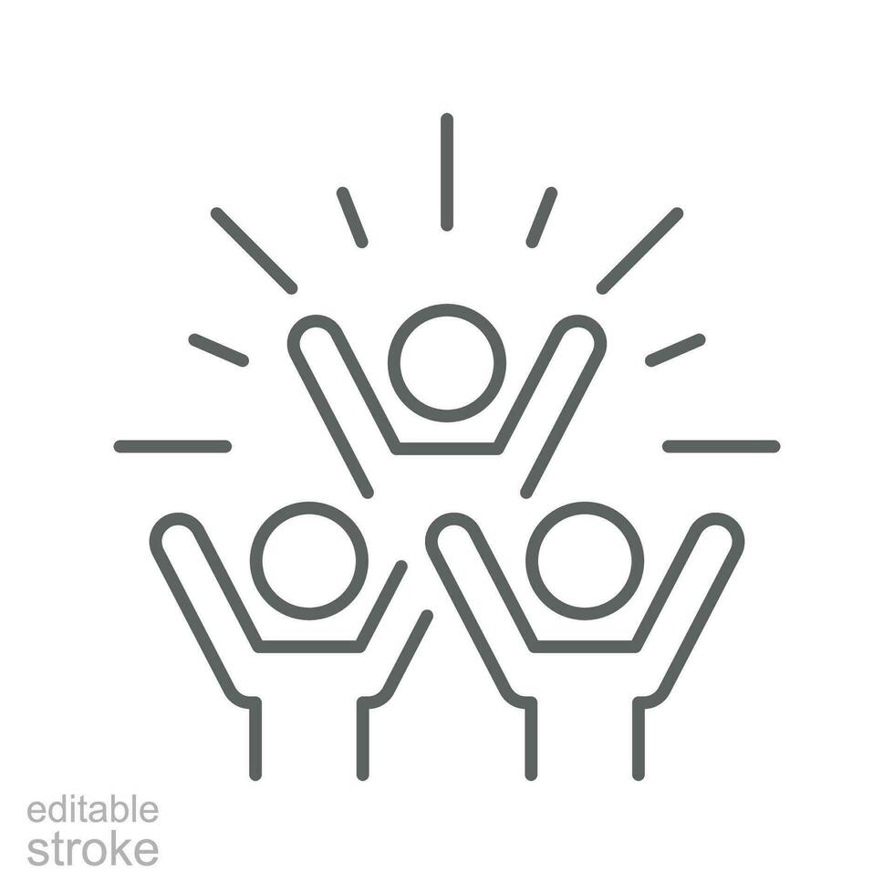 Group happy people icon. Simple outline style. Active kid, joy, fun team, enjoy, fan, freedom concept. Thin line symbol. Vector illustration isolated. Editable stroke.