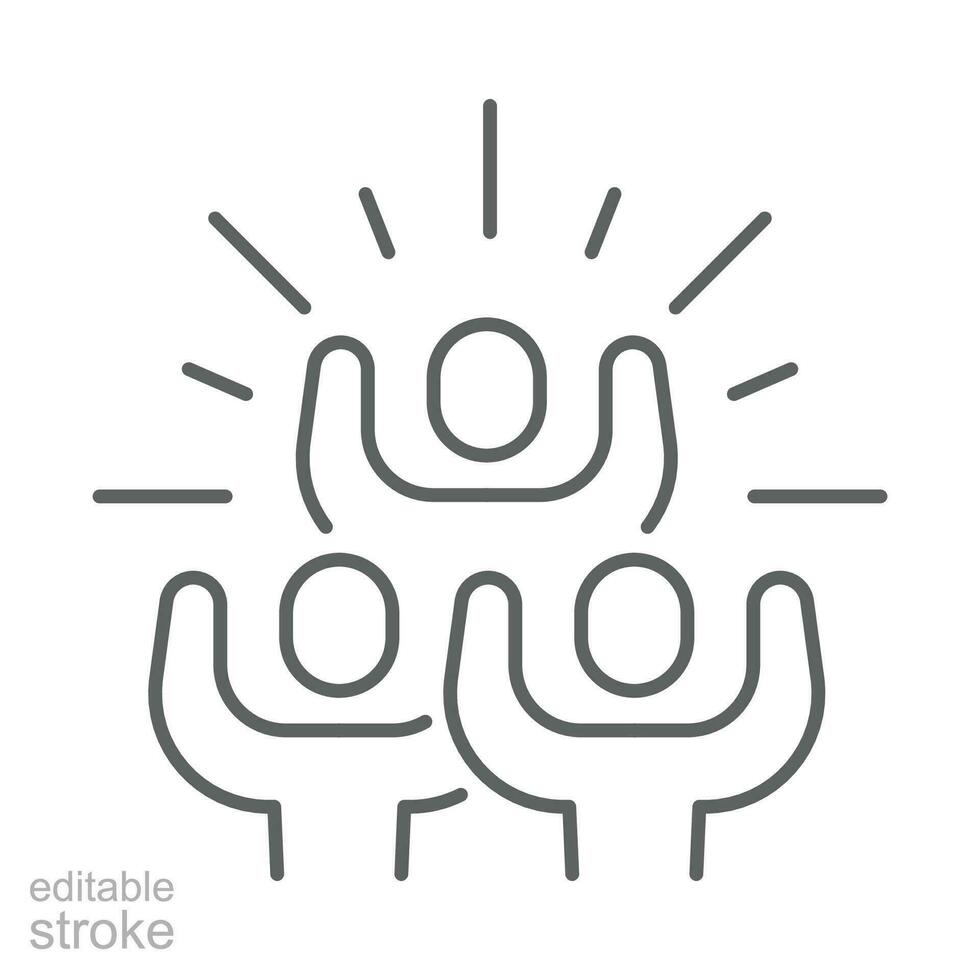 Group happy people icon. Simple outline style. Active kid, joy, fun team, enjoy, fan, freedom concept. Thin line symbol. Vector illustration isolated. Editable stroke.