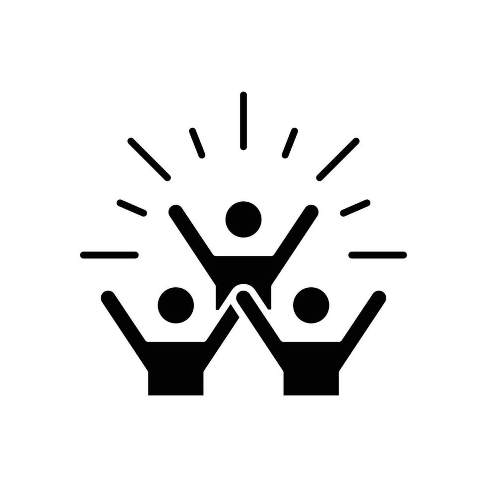 Group happy people icon. Simple solid style. Active kid, joy, fun team, enjoy, fan, freedom concept. Black silhouette, glyph symbol. Vector illustration isolated.