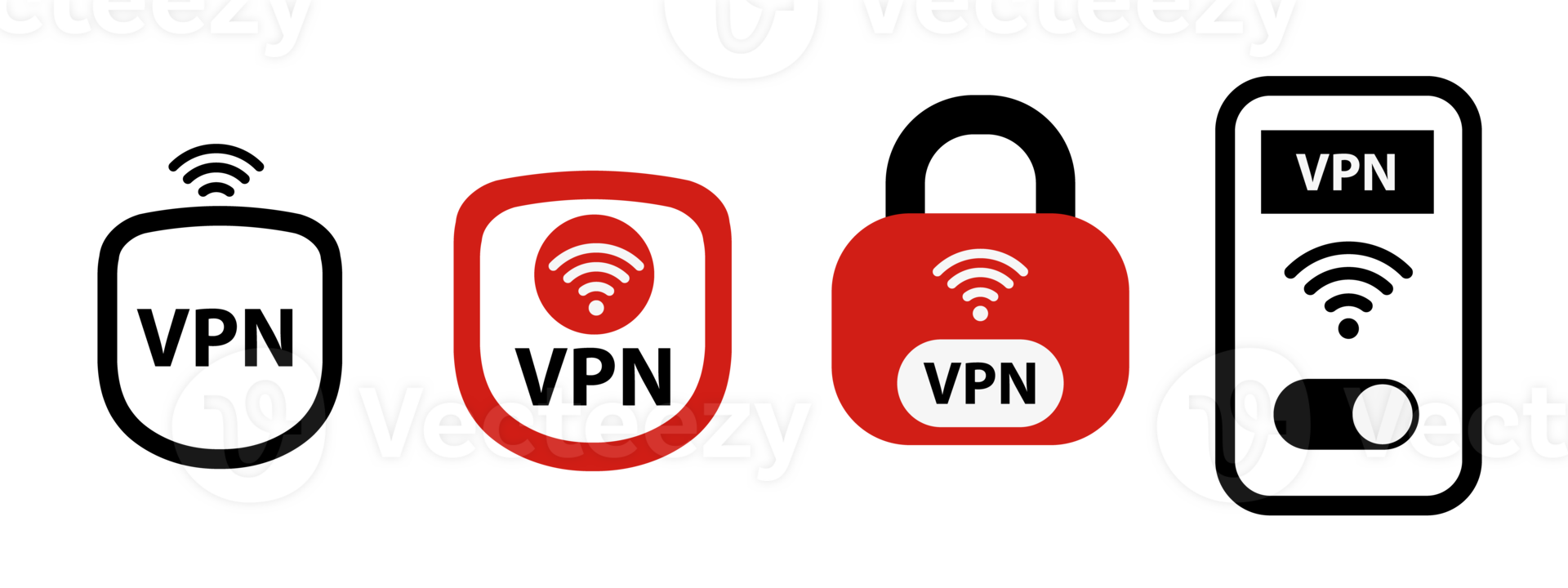 Set VPN icons. Vpn Shield and lock with vpn icon. Safe for wifi and server. Wifi internet signal symbols in the security shield isolated png