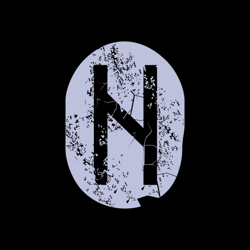T-shirt design of the runic letter called Hagalaz carved in stone. Ancient alphabet to tell the future. vector