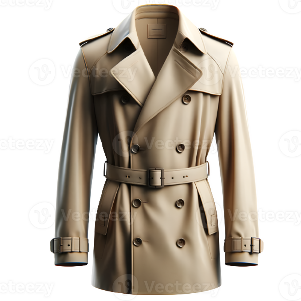 AI generated Isolated trench coat fashion piece of clothing on a transparent background, PNG File Format