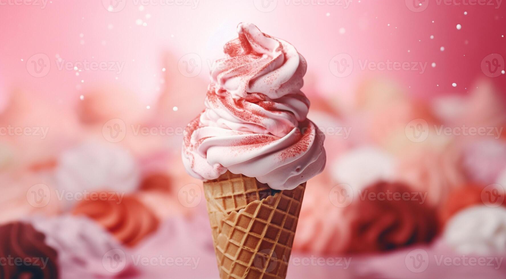 AI generated sweet ice cream on abstract background, colored delicious ice cream on background, colored background, ice cream on colorful background photo