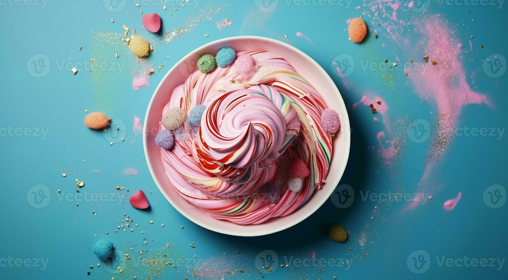 AI generated sweet ice cream on abstract background, colored delicious ice cream on background, colored background, ice cream on colorful background photo