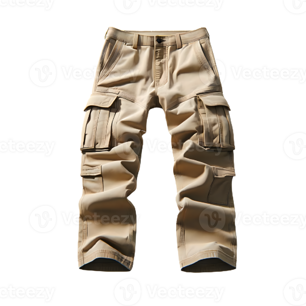 AI generated Isolated pair of cargo pants fashion piece of clothing on a transparent background, PNG File Format