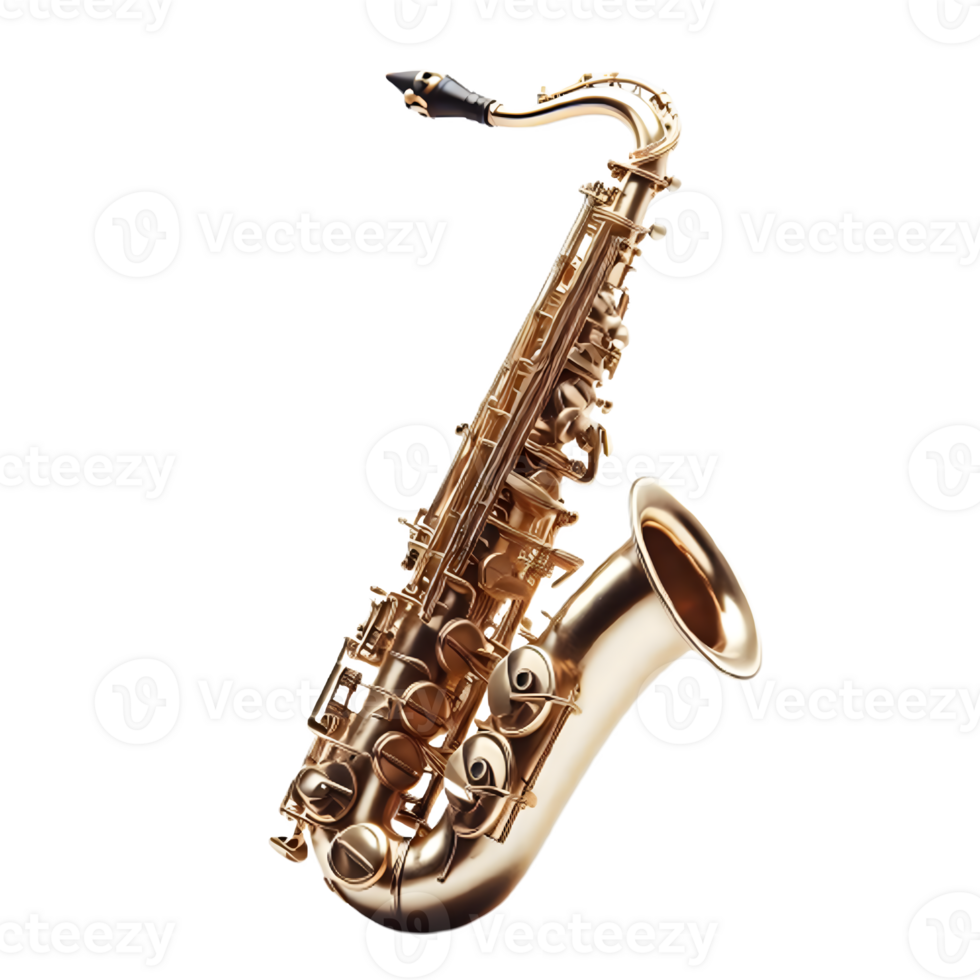 AI generated An isolated tenor saxophone musical instrument cutout object on transparent background, PNG file