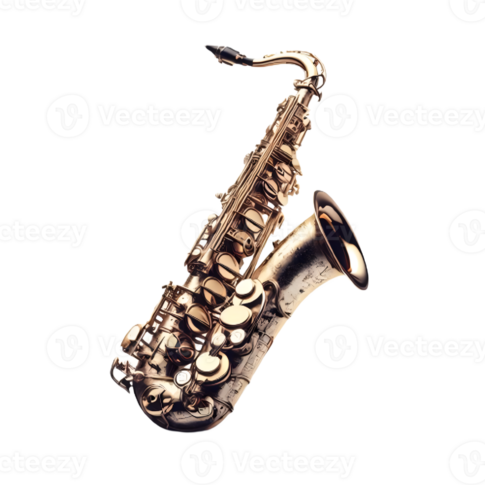 AI generated An isolated alto saxophone musical instrument cutout object on transparent background, PNG file