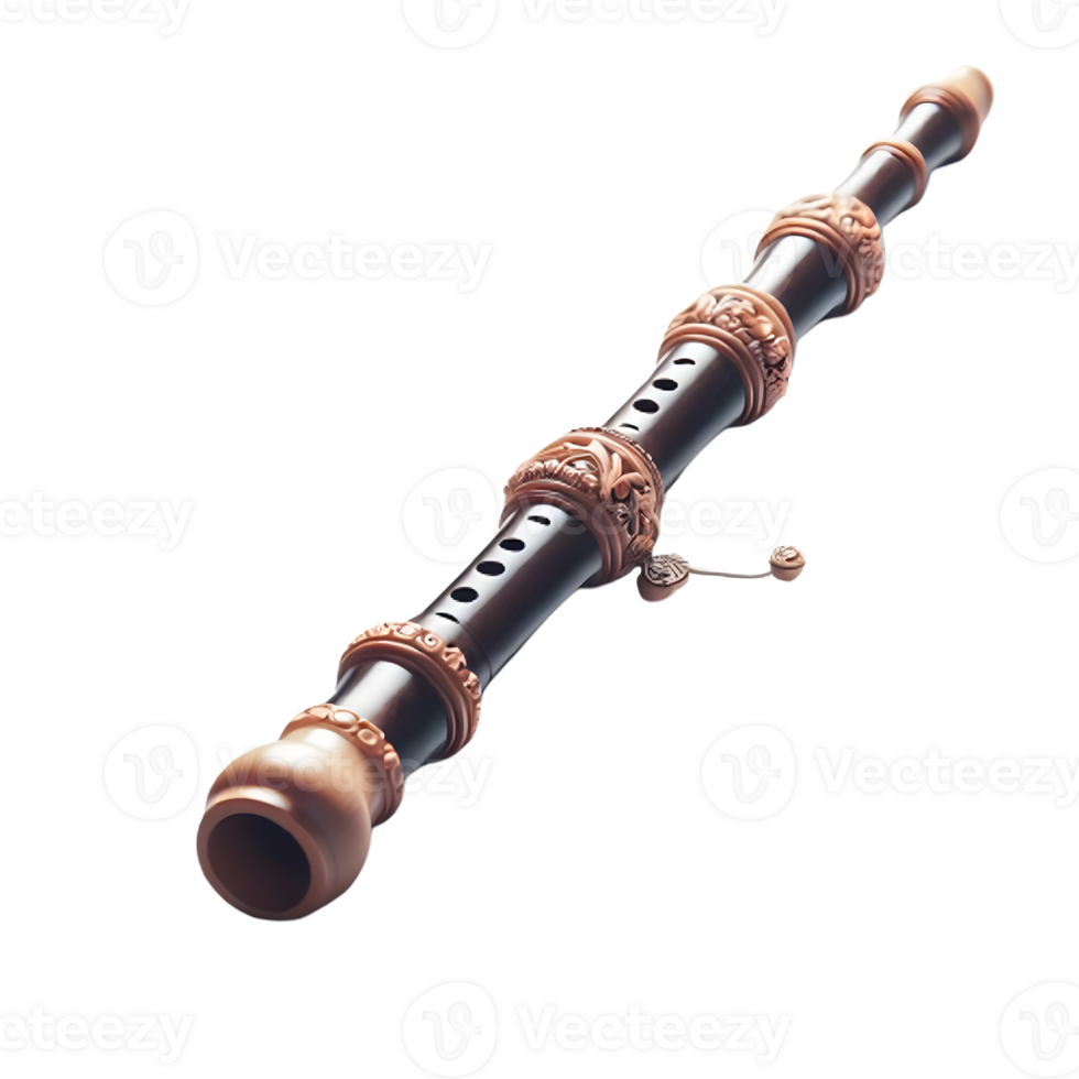 AI generated An isolated recorder musical instrument cutout object on transparent background, PNG file