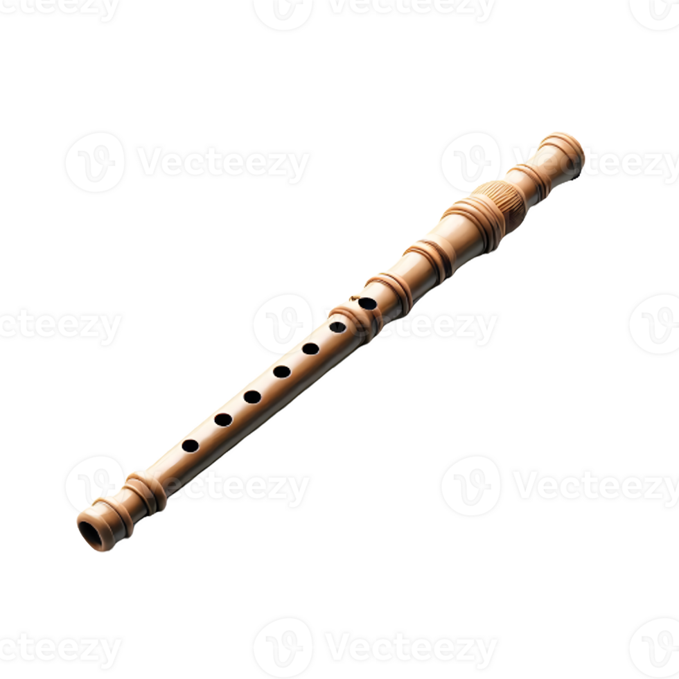 AI generated An isolated recorder musical instrument cutout object on transparent background, PNG file