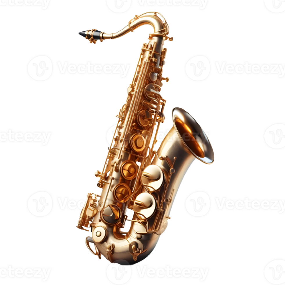 AI generated An isolated baritone saxophone musical instrument cutout object on transparent background, PNG file