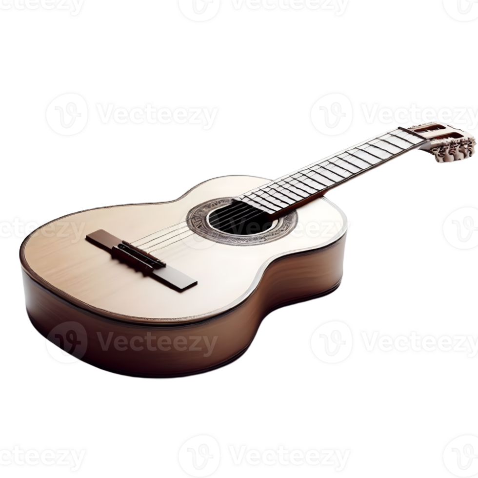 AI generated An isolated classical guitar musical instrument cutout object on transparent background, PNG file