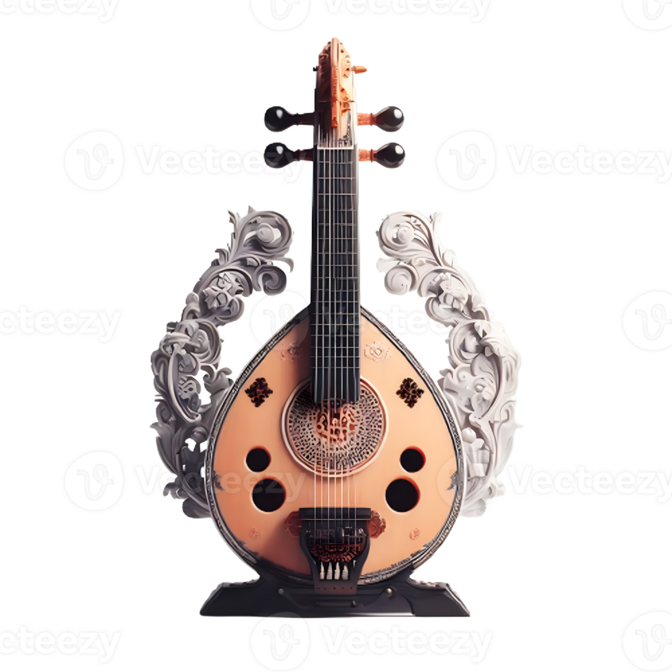 AI generated An isolated veena musical instrument cutout object on transparent background, PNG file