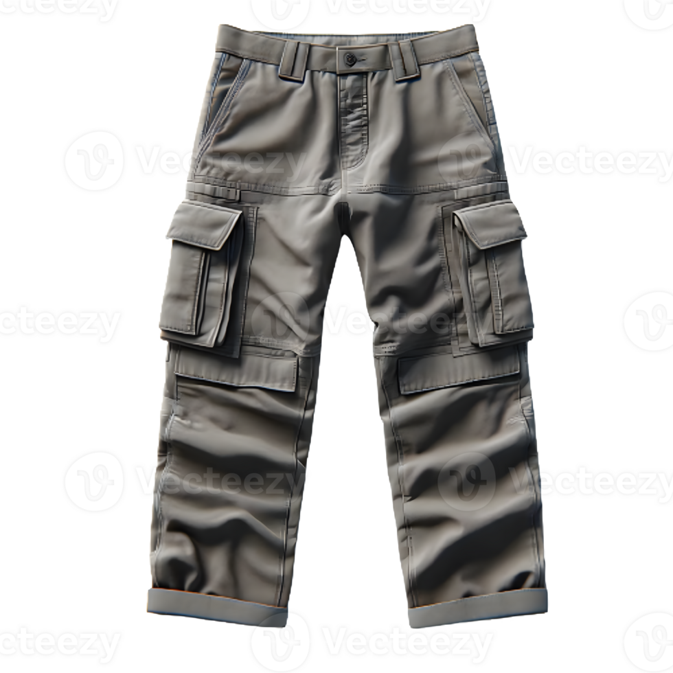 AI generated Isolated pair of cargo pants clothing item on a transparent background, PNG File Format