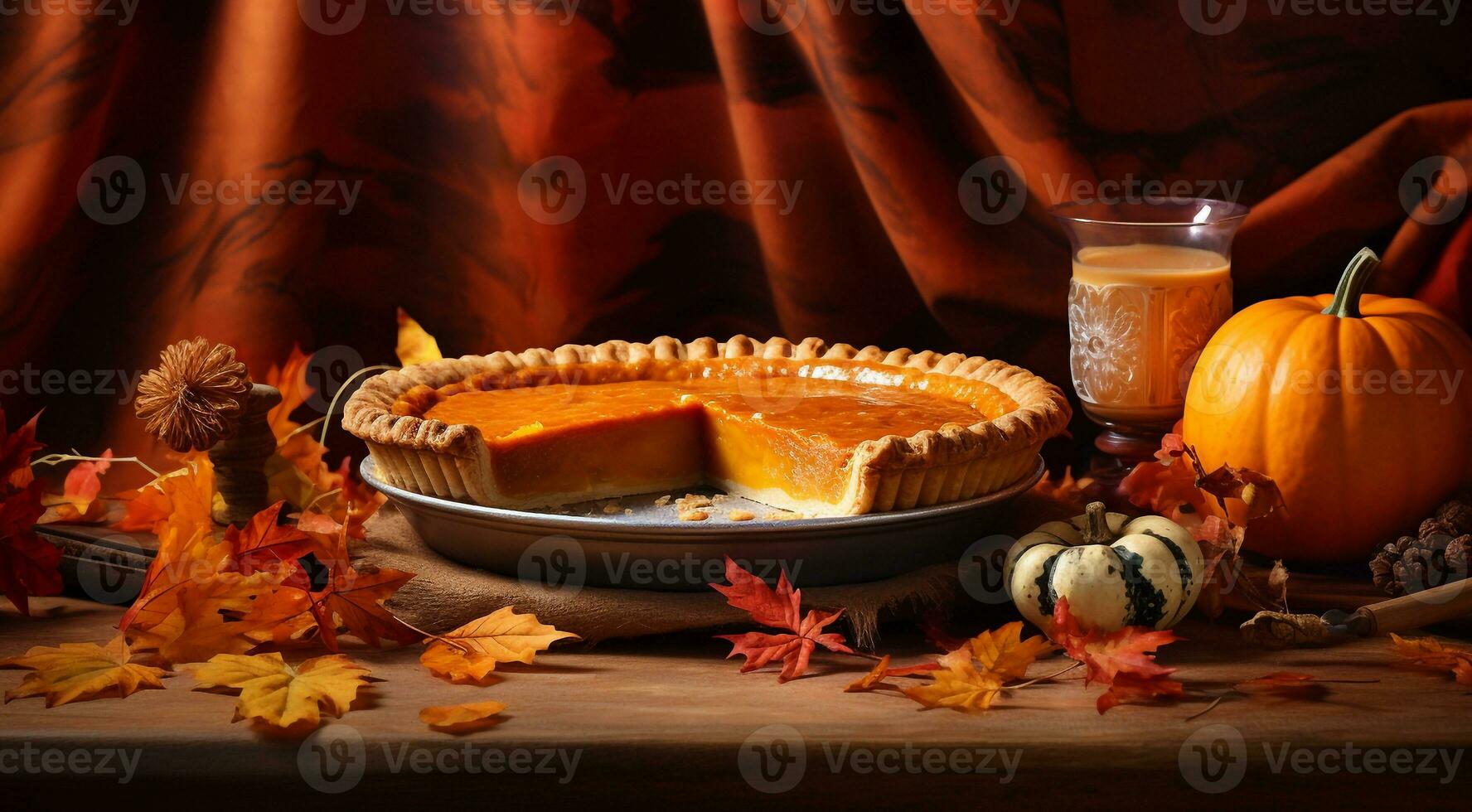 ai generado Víspera de Todos los Santos calabaza en un mesa, delicioso horneado comidas en el mesa foto