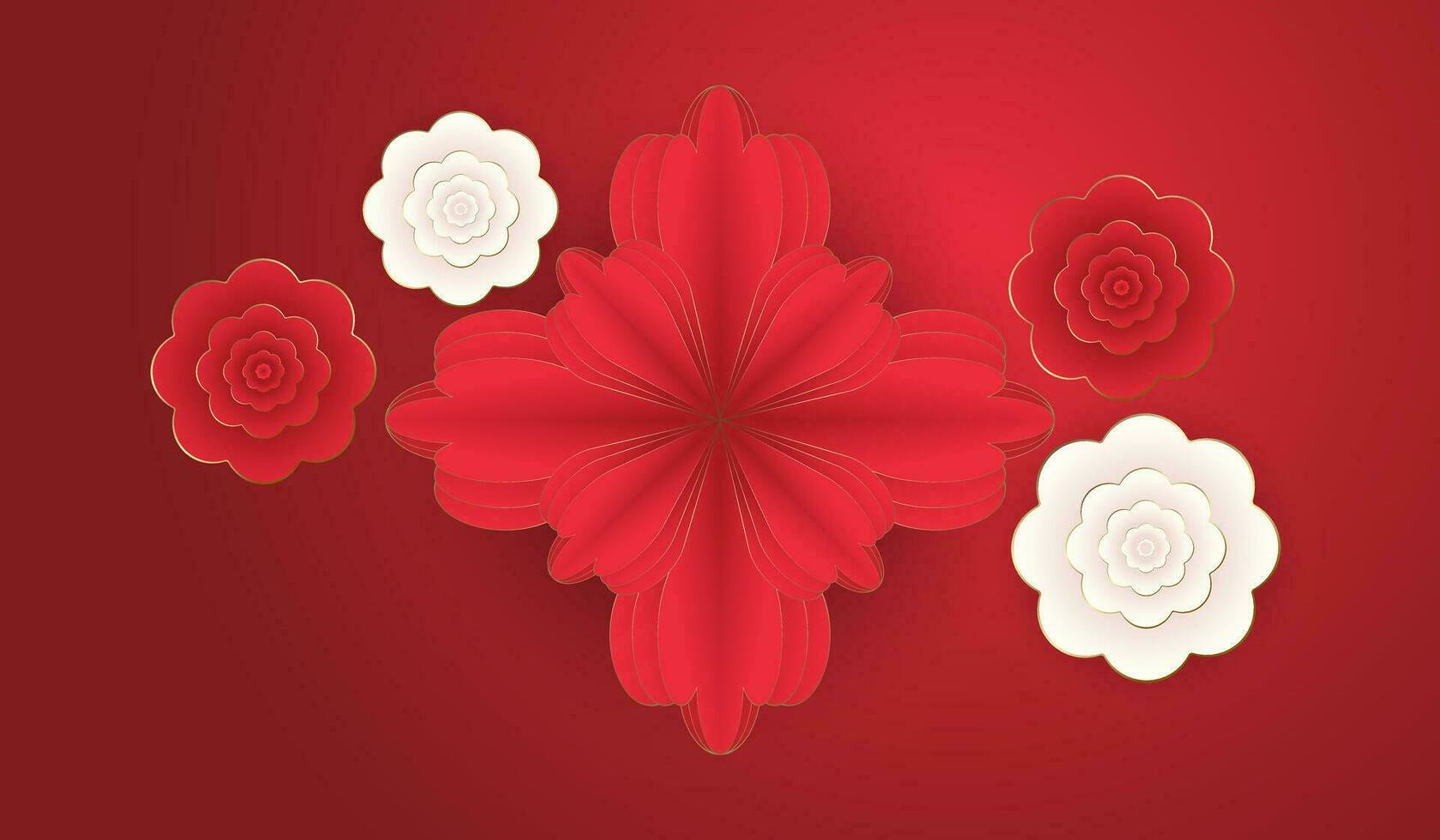 Group of flowers for Happy Chinese new year, Chinese flowers on red banner, year of the dragon banner template design with flowers vector