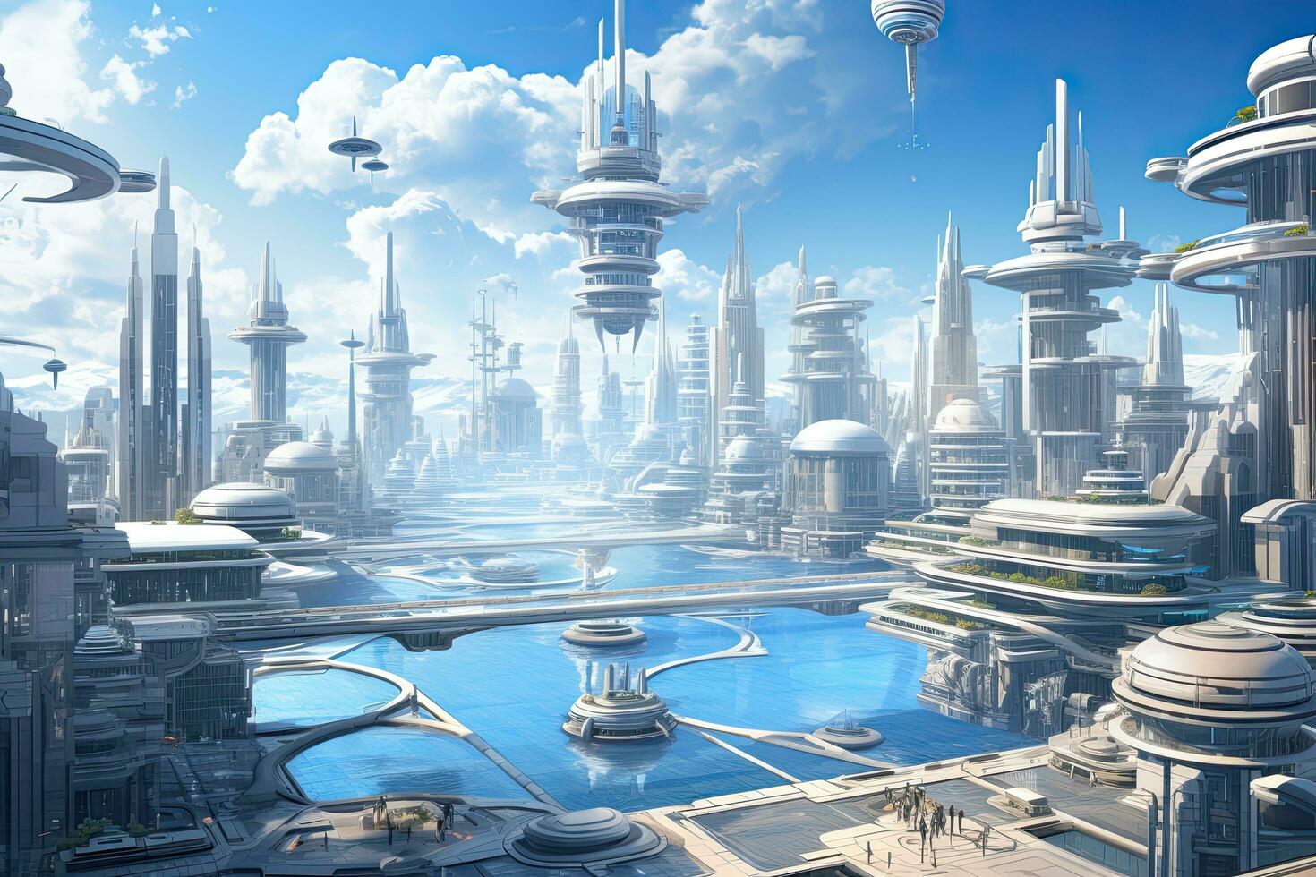 AI generated Futuristic city with skyscrapers and high-rise buildings, AI Generated photo