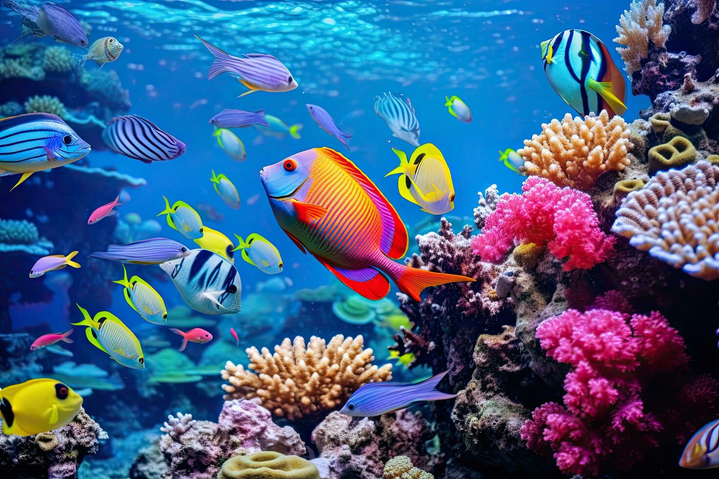 AI generated Underwater view of coral reef with tropical fish. Underwater world, AI Generated photo