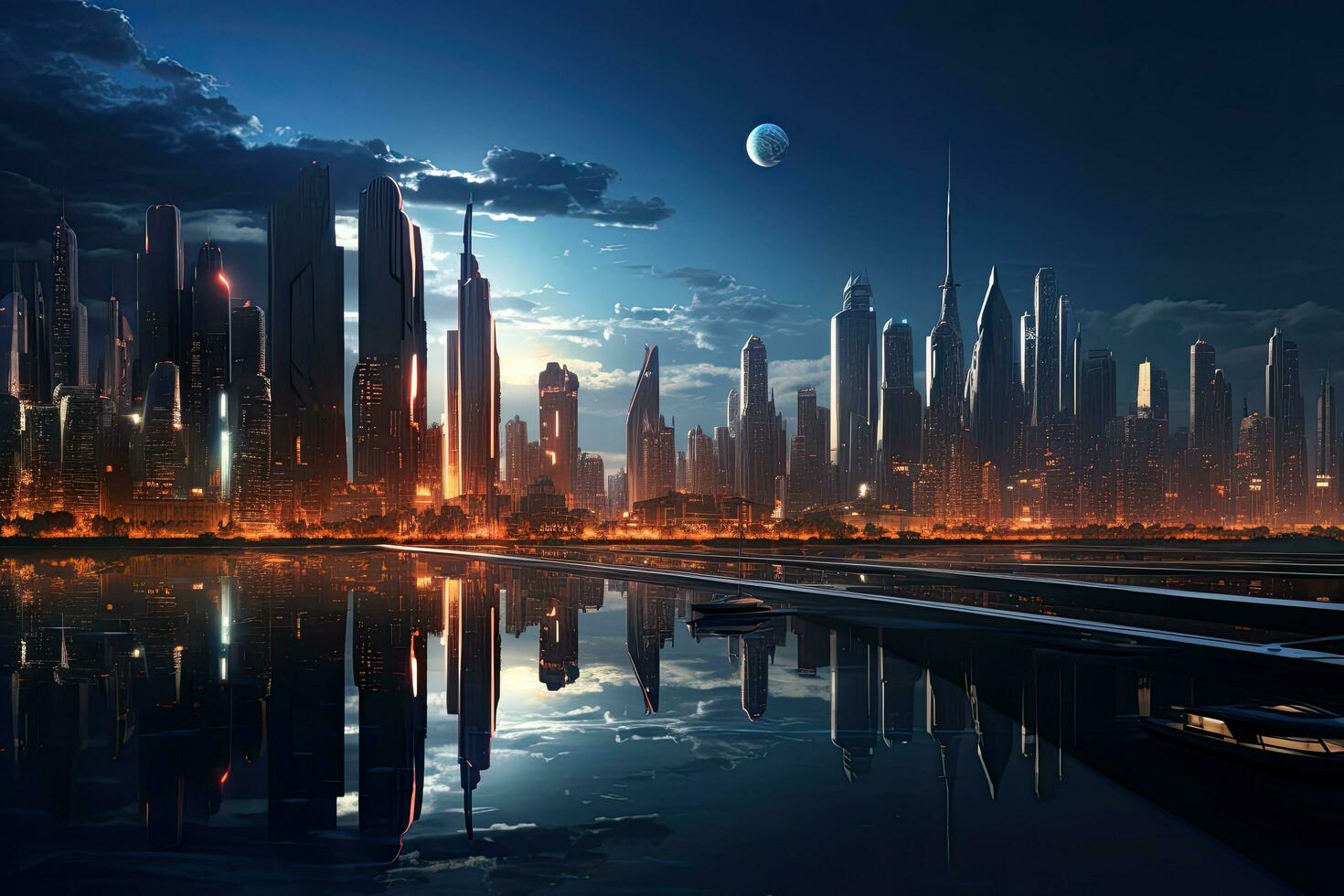 AI generated beautiful night scene of the modern city in shanghai china, AI Generated photo