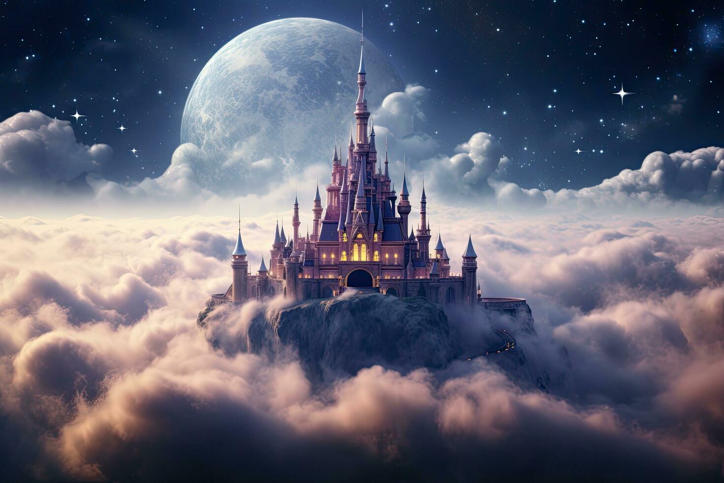 AI generated Magic castle in the clouds. Magical fantasy landscape. 3D rendering, AI Generated photo