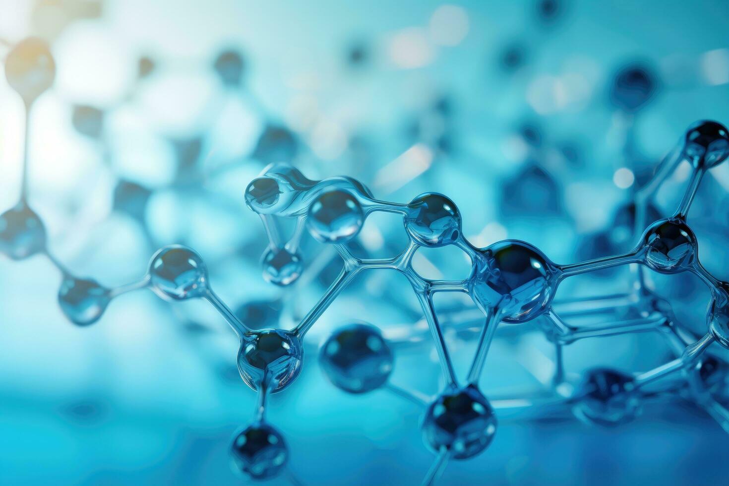 AI generated Molecular structure on blue background, 3d render, scientific background, AI GeneratedMolecular structure on blue background, 3d render, scientific background, AI Generated photo