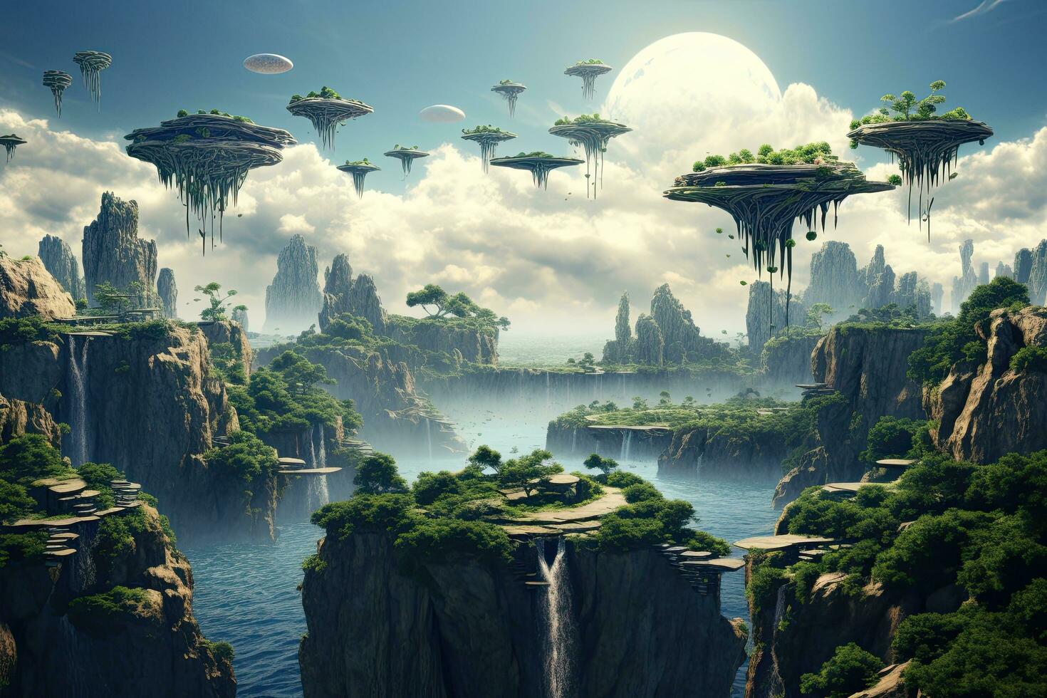AI generated Fantasy alien planet. 3d render. Elements of this image furnished by NASA, AI Generated photo