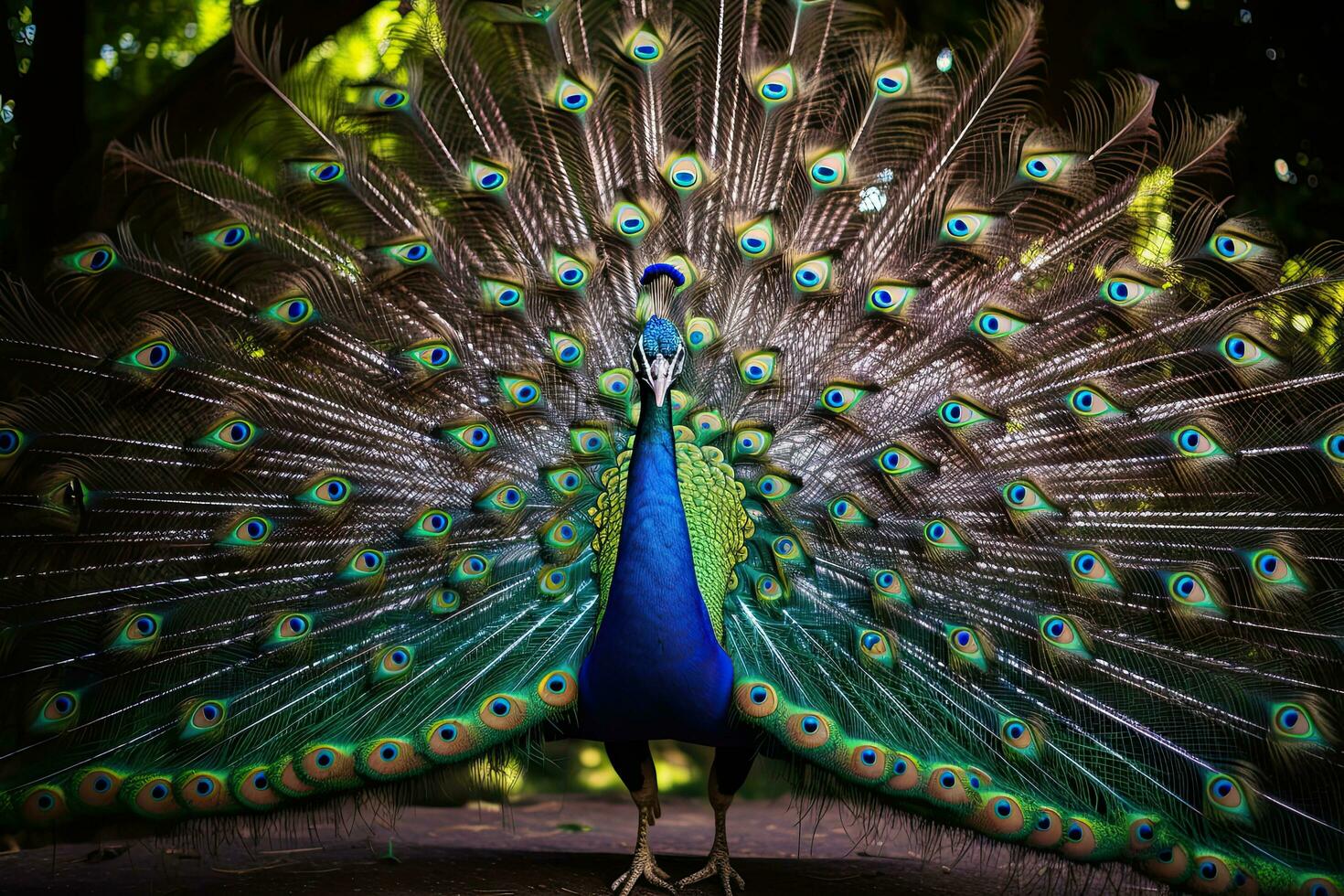AI generated Beautiful peacock with feathers out in the park, Thailand, AI Generated photo